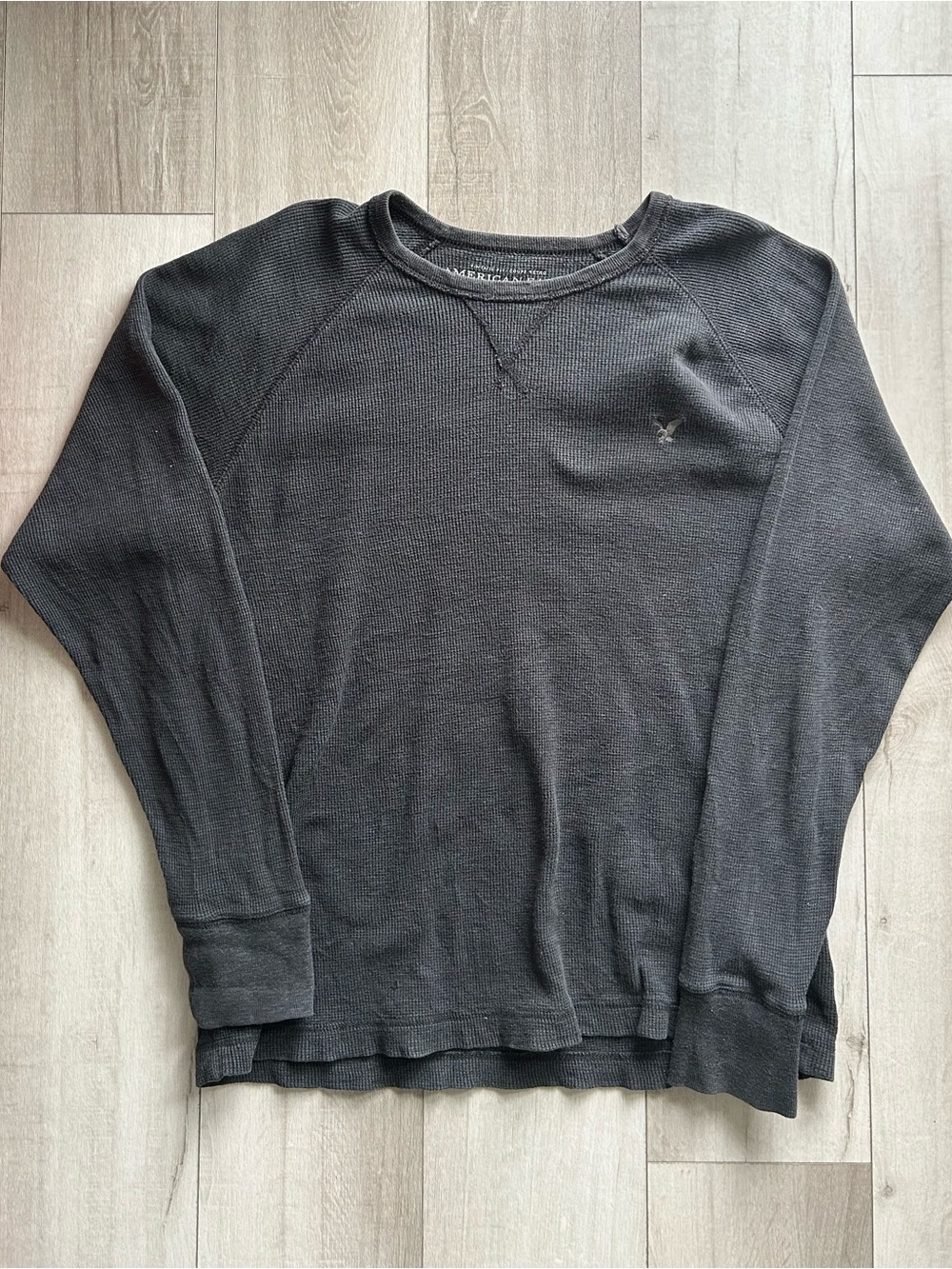 Y2K American Eagle Outfitters FadedCharcoal Waffle Knit Thermal Crewneck Size XL